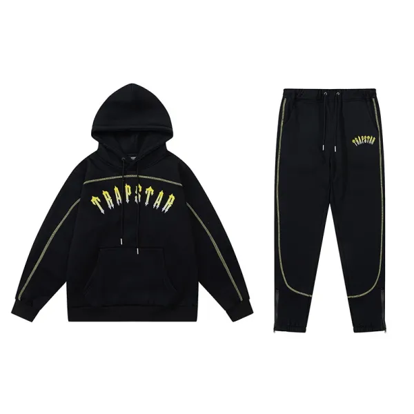 Trapstar Arch Logo Hoodie and Sweatpants Black/Gray Colorblock Set - 45