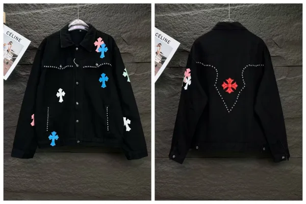 Chrome Hearts x Custom Denim Jacket Black Multicolor Cross Embroidery Denim-Jacket - 1