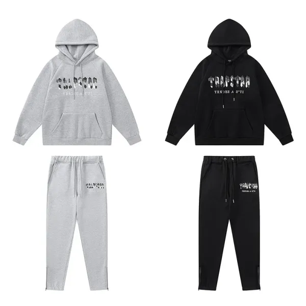 Trapstar Arch Logo Hoodie and Sweatpants Black/Gray Colorblock Set - 51