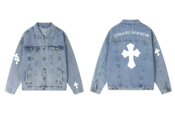 Chrome Hearts Cross Embroidered Light Wash Denim Jacket - 1