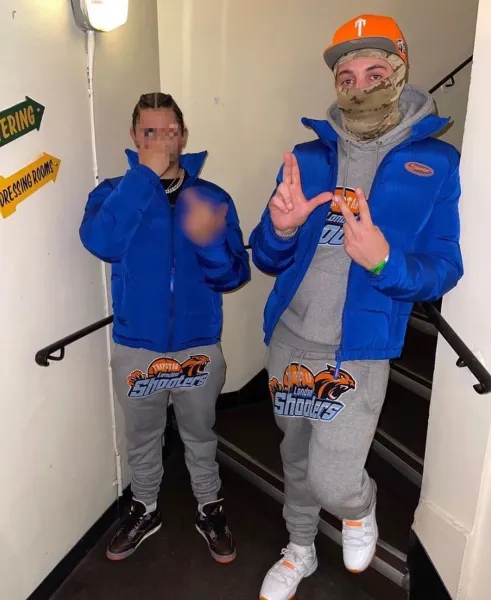 Trapstar Arch Logo Hoodie and Sweatpants Black/Gray Colorblock Set - 35