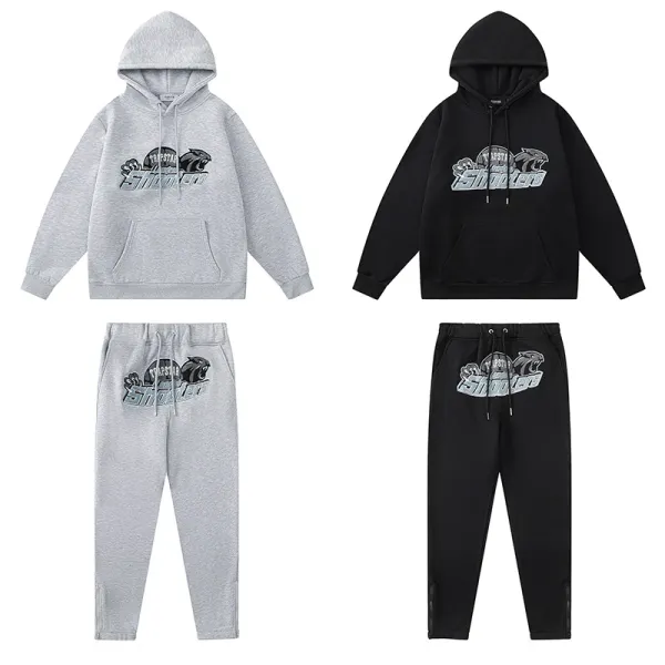 Trapstar Arch Logo Hoodie and Sweatpants Black/Gray Colorblock Set - 39