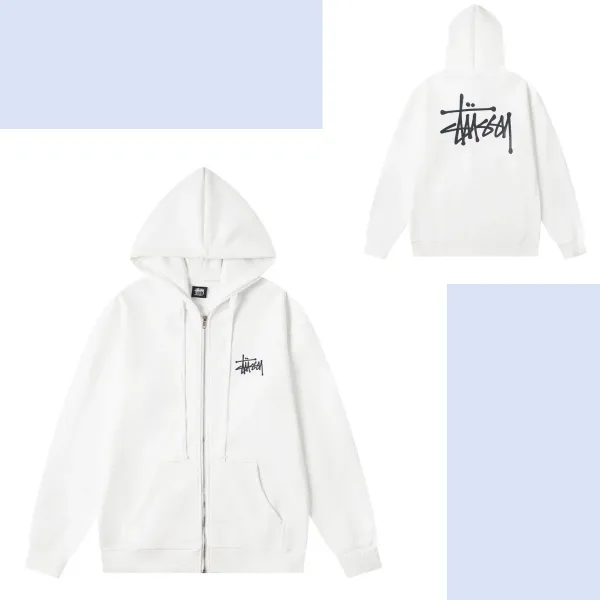 Stüssy Classic Logo Zip-Up Hoodie White - 1