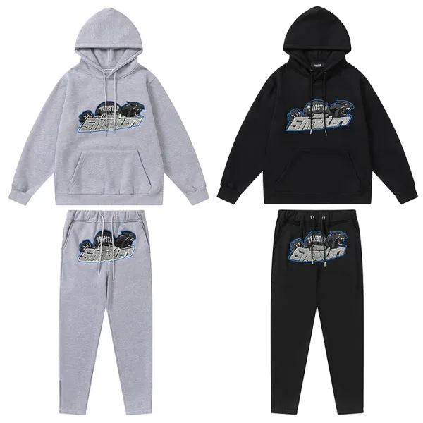 Trapstar Arch Logo Hoodie and Sweatpants Black/Gray Colorblock Set - 43