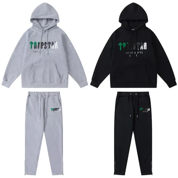 Trapstar Arch Logo Hoodie and Sweatpants Black/Gray Colorblock Set - 49