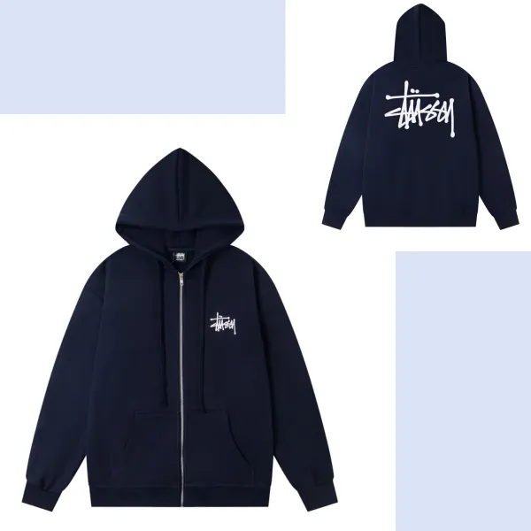 Stüssy Classic Logo Zip-Up Hoodie Navy - 1