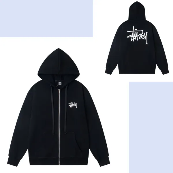 Stüssy Classic Logo Zip-Up Hoodie Black - 1