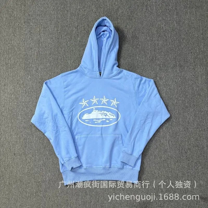 Design Five-Star Island Logo Light Blue Hoodie - 1