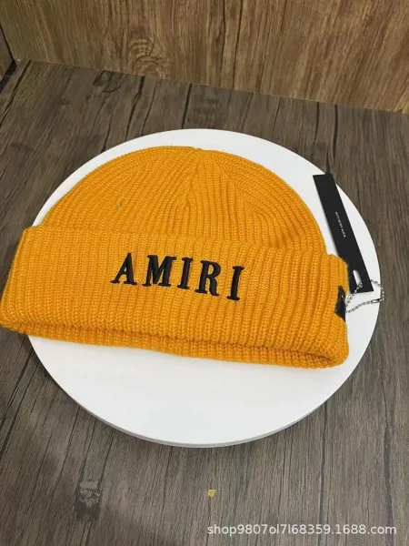 Amiri Logo Embroidered Yellow Beanie - 1