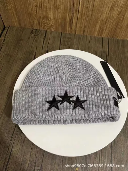 Amiri Three Star Knit Beanie Gray - 1