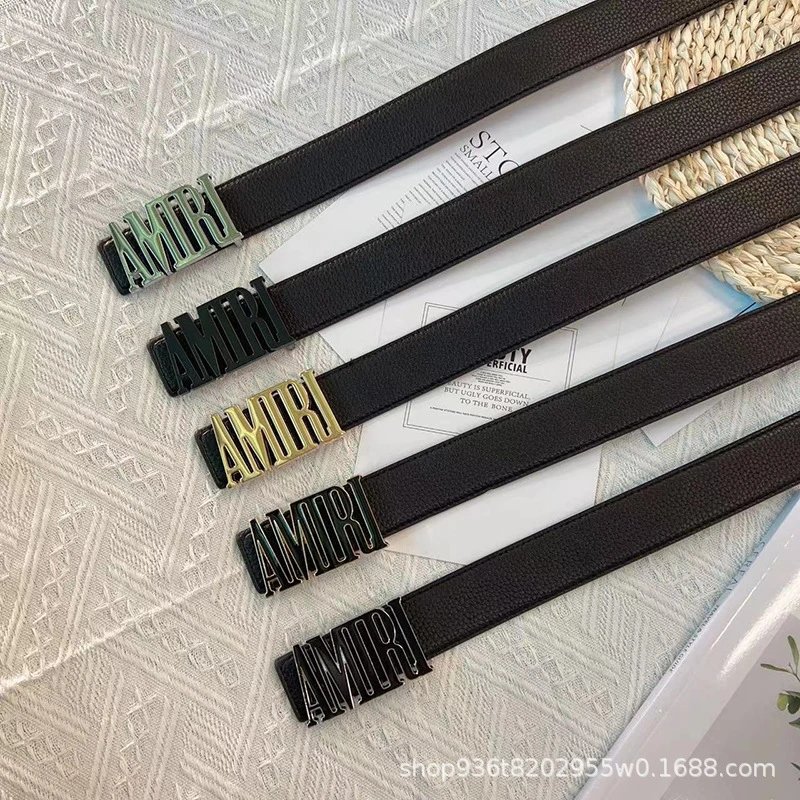 Design Logo Buckle Leather Belt Black - 13