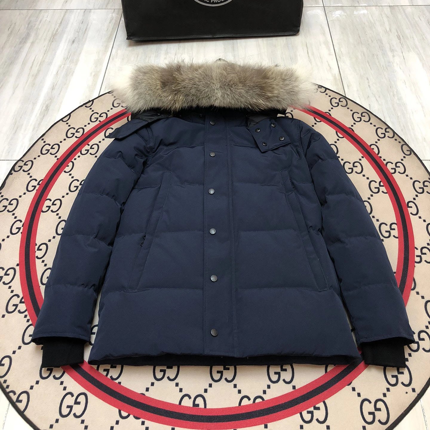 Canada Goose Expedition Parka Navy with Real Fur Trim Down Jacket