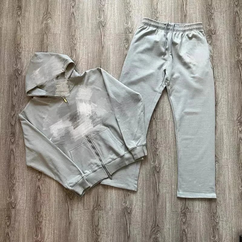 Stone Grey - Zip Up Hoodie & Straight Leg Sweatpants