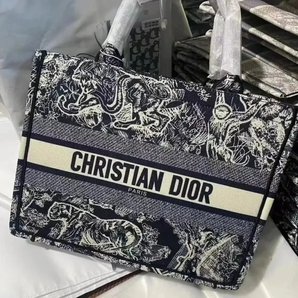 Dior Book Tote Tiger Print Navy and White Tote Bag - 1