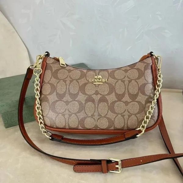 Coach Signature Canvas Hobo Bag Beige Brown Shoulder Bag - 1