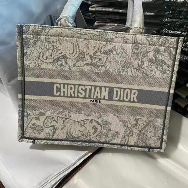 Dior Book Tote Tiger Print Beige Canvas Tote Bag - 1