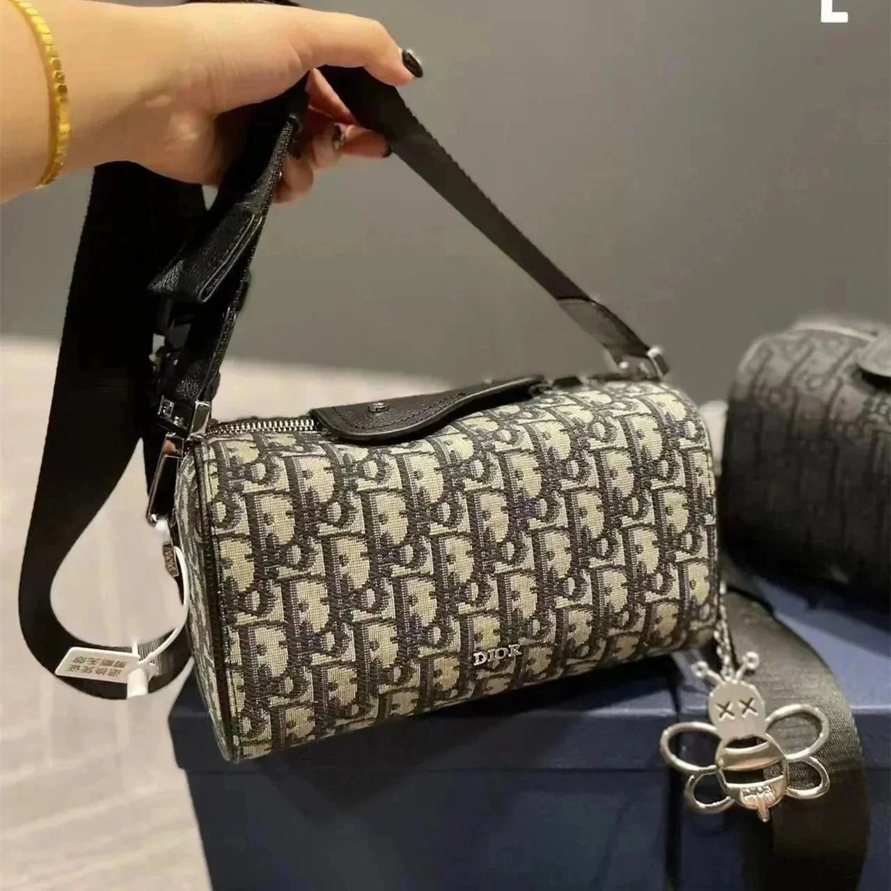Dior Oblique Canvas Mini Barrel Bag Beige and Black Crossbody Bag