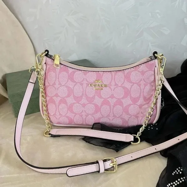 Coach Mini Hobo Bag Pink Signature Canvas Shoulder Bag - 1