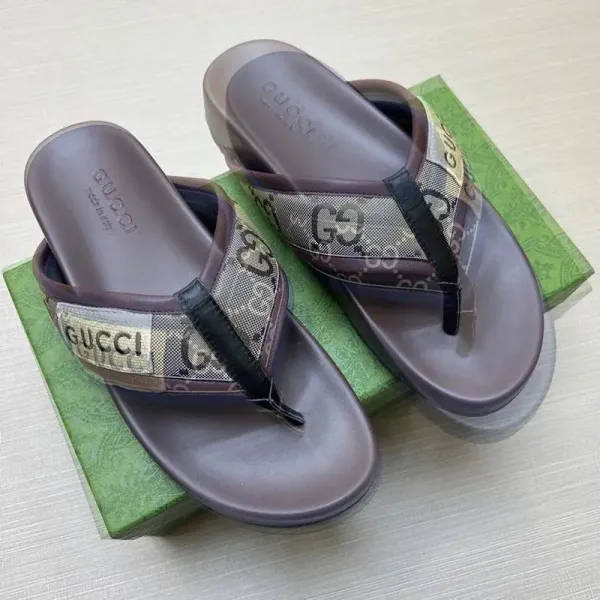 Gucci GG Marmont Slide Sandals Brown Slippers - 1