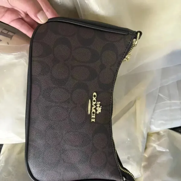 Coach Signature Canvas Mini Wristlet Black Clutches - 1