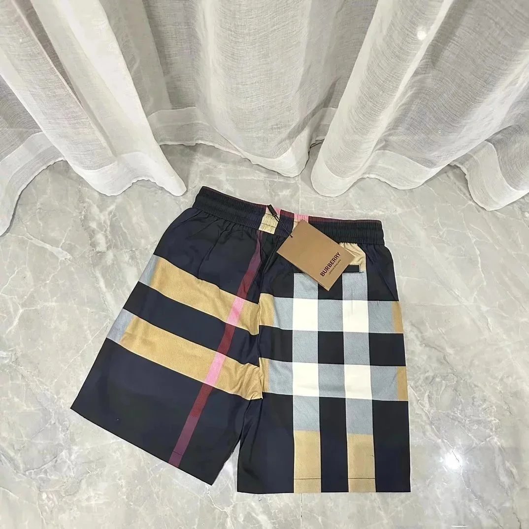 Burberry Check White Grey Navy Striped Swim Shorts