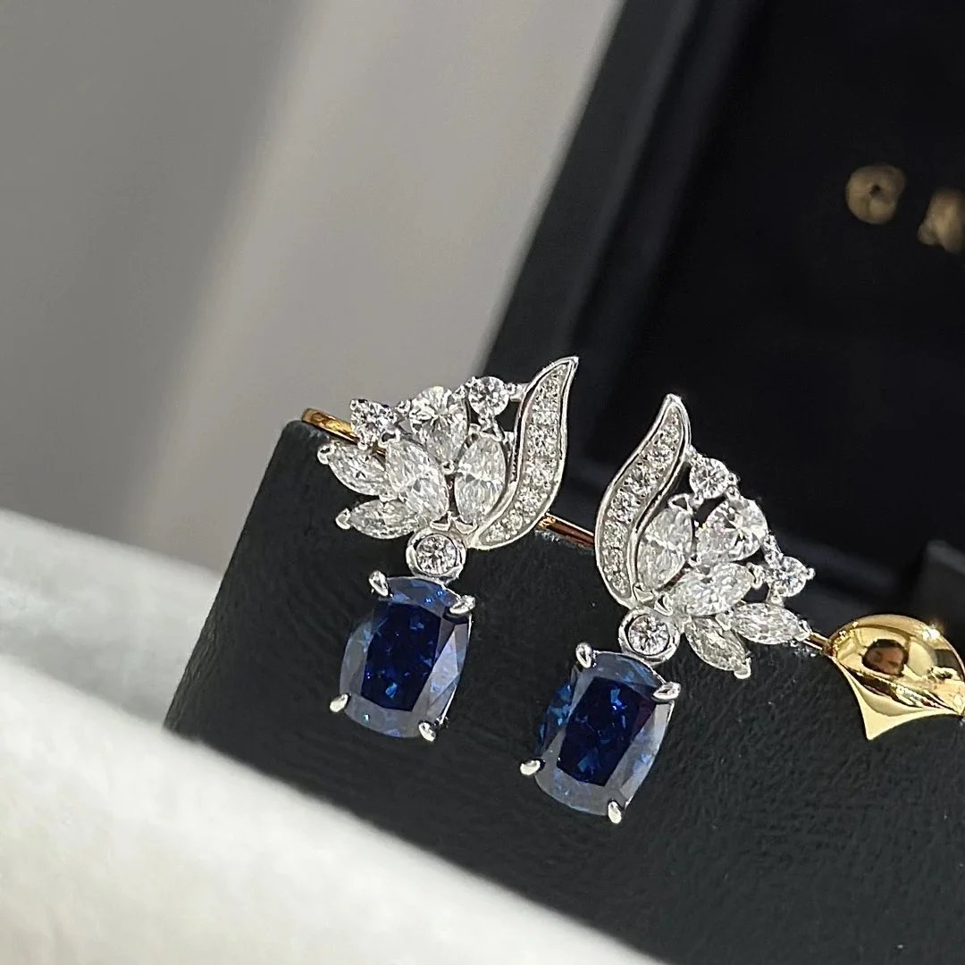 White Gold Blue Sapphire Earri