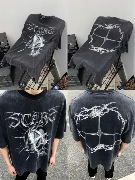 Design SCARE Graphic Distressed Oversized T-Shirt Black - 1