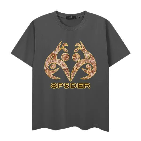 SP5DER Camo Spider Logo Graphic T-Shirt Charcoal Gray - 1