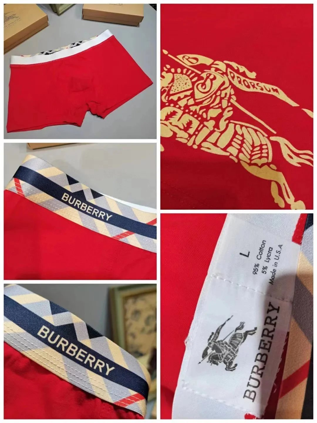 Burberry Classic Check Waistband Boxer Briefs Red Underwear - 12
