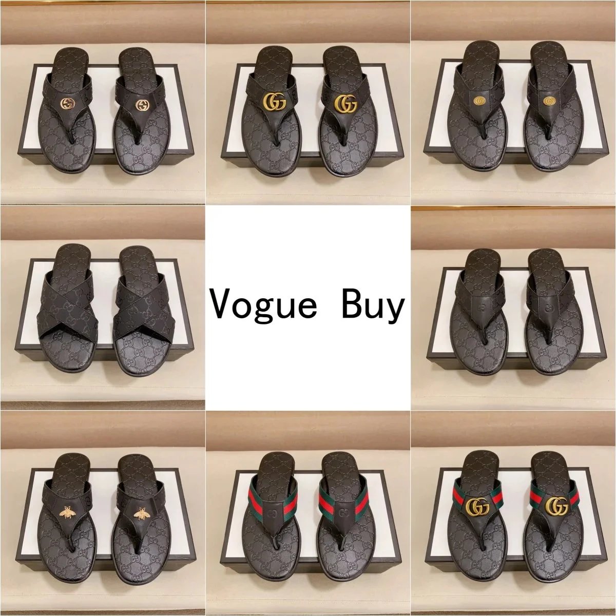 Gucci Black Leather Flip Flops