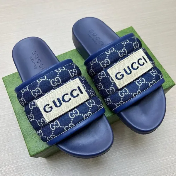 Gucci GG Marmont Slide Sandals Navy Blue Slippers - 1