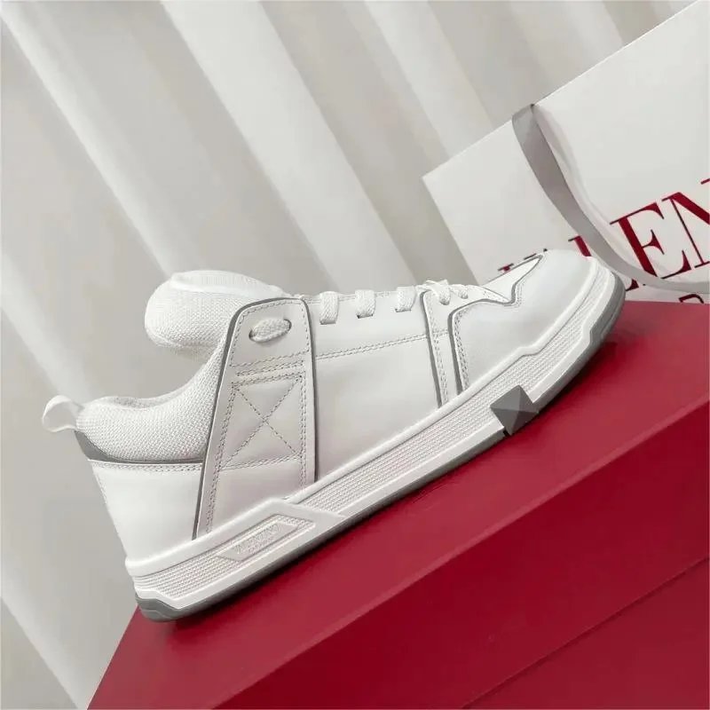 White Leather Sneakers with Gr
