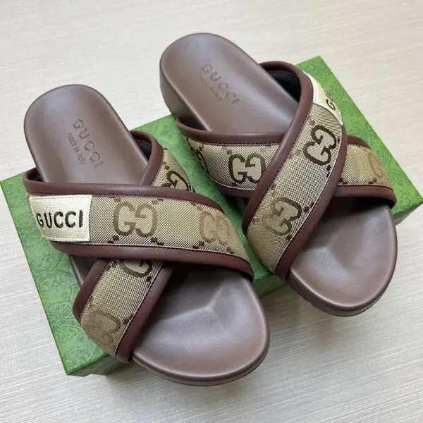 Gucci Logo Slide Sandals Navy Blue with Red Lettering Slippers - 5