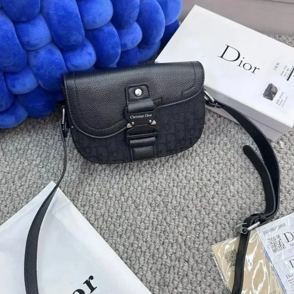 Dior Saddle Bag Oblique Black Grained Leather Crossbody Bag - 1