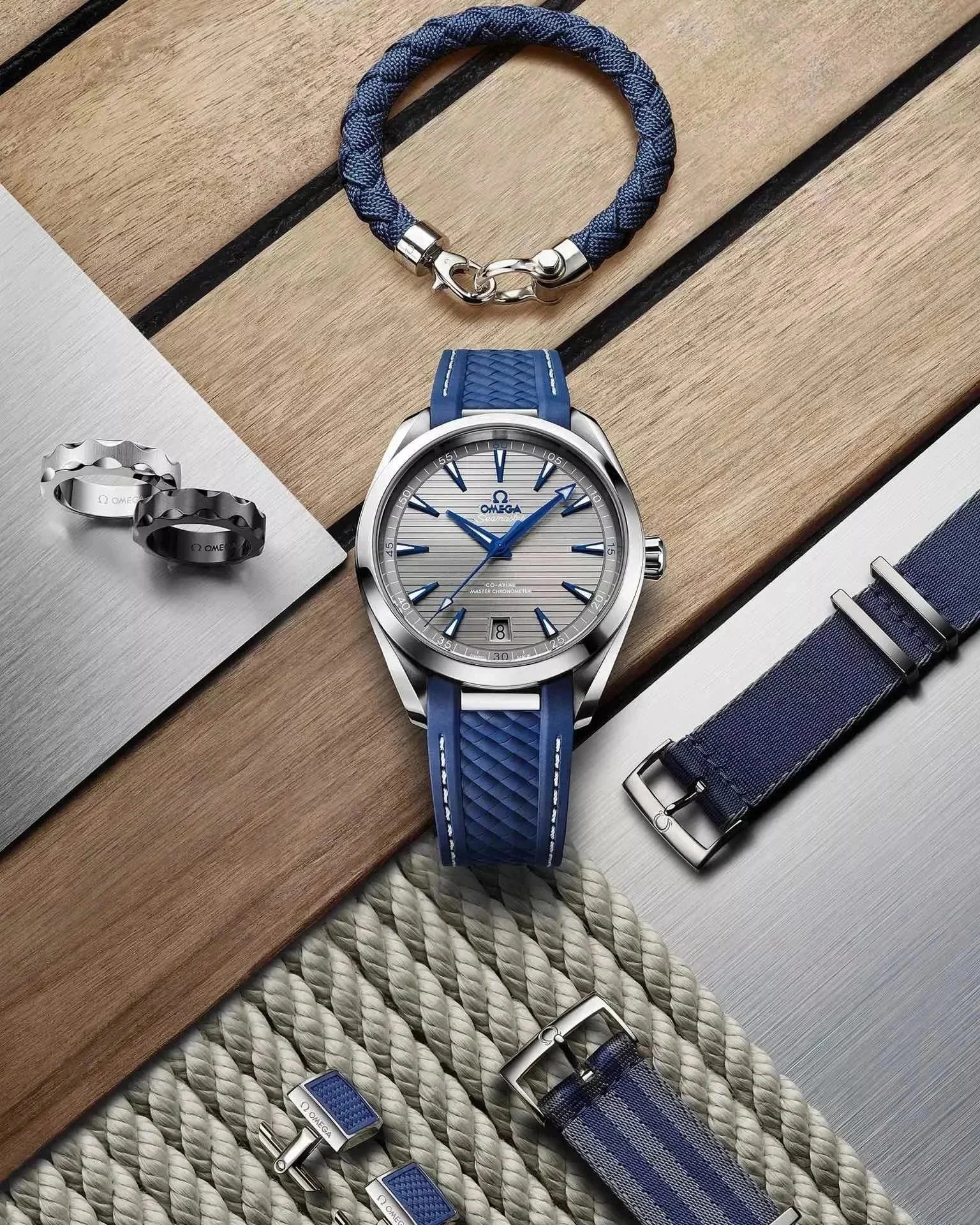 Omega Silver Dial Blue Strap W