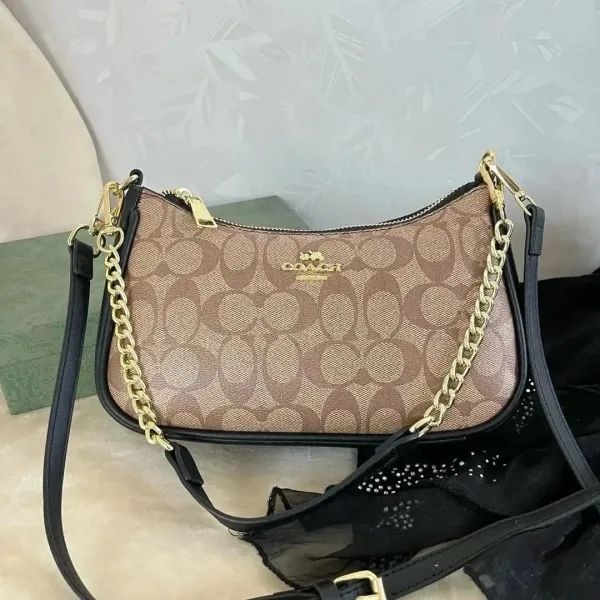 Coach Signature Canvas Mini Hobo Bag in Khaki Brown Shoulder Bags - 1