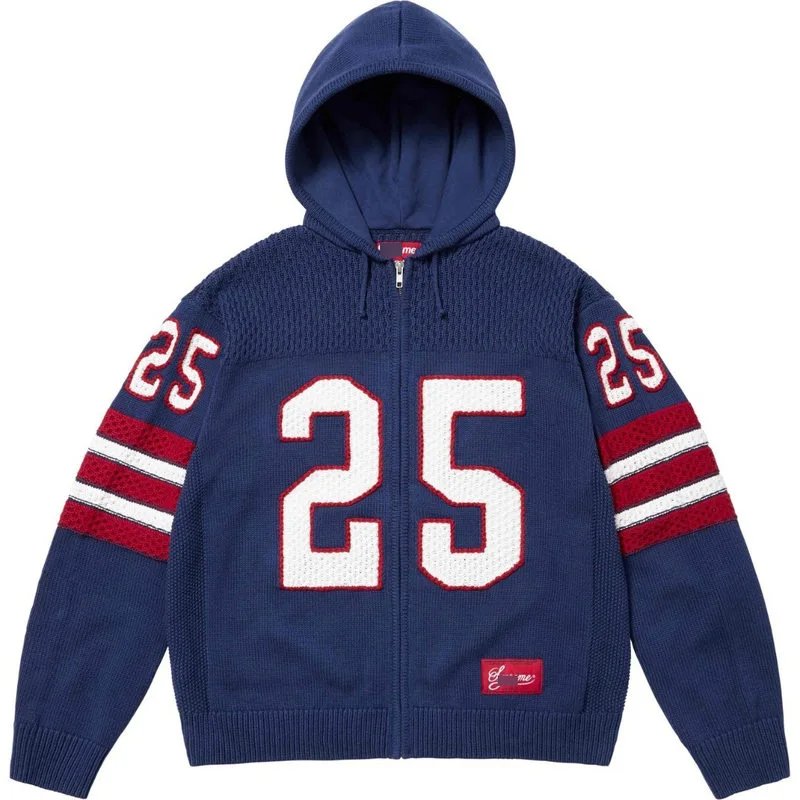 Supreme Hoodies & Sweatshirts Zip-up hooded sweatshirt with rhinestone arc logo — Sweater with a No. 25 zipper – cm blue