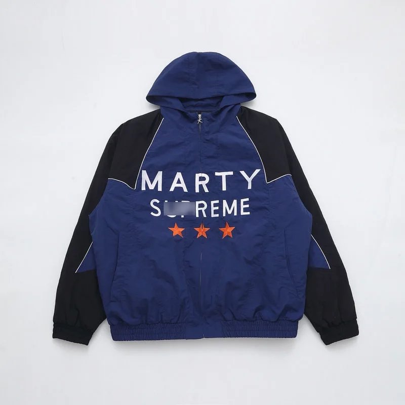 Unbranded Jackets Hooded zip-up jacket with MARTY graphic and three-star print — black spell blue