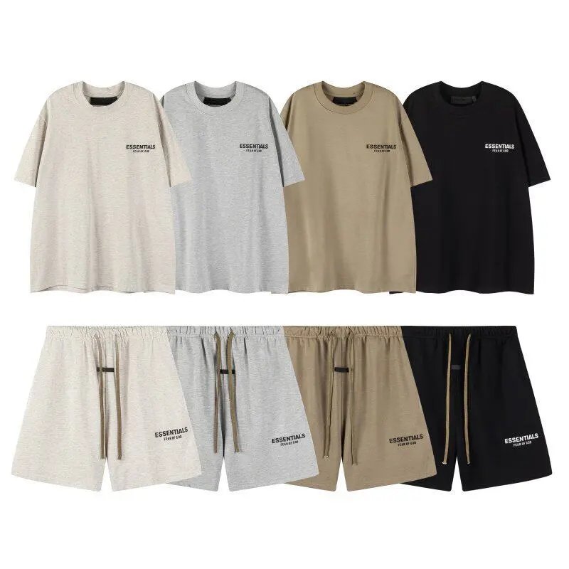 E-S Silicone 3D Letter Short-Sleeve T-Shirt & Casual Shorts Set for Men and Women, Loose Fit, Ins Style