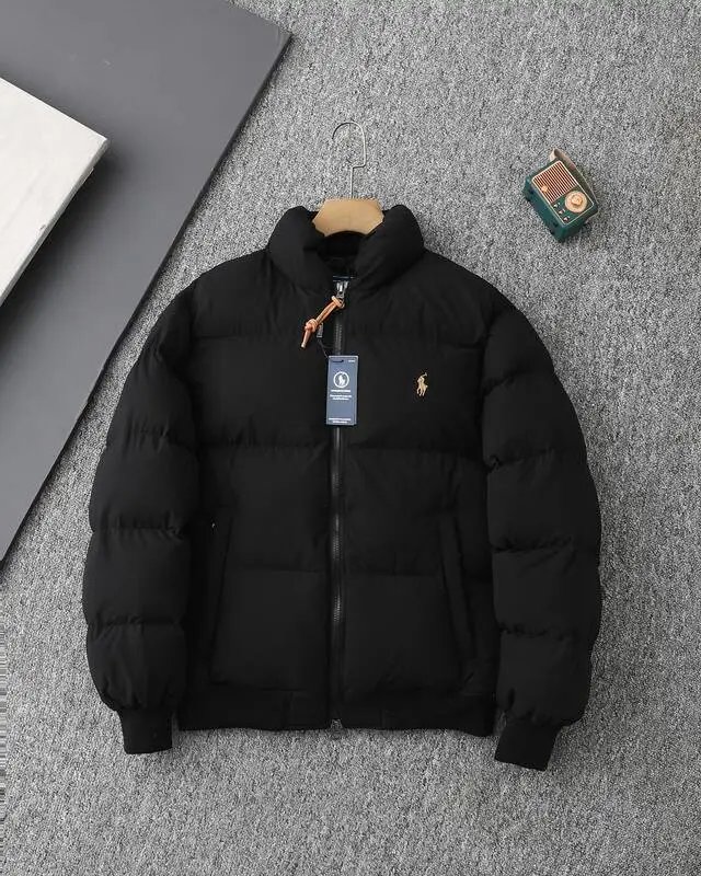 Polo Ralph Lauren Down Jackets Quilted stand-collar zip puffer jacket with embroidered pony logo — Black