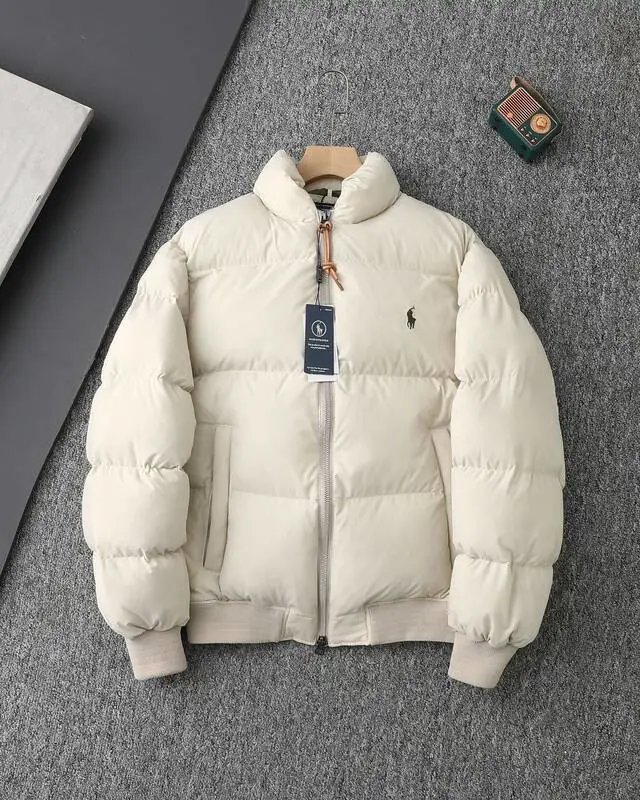 Polo Ralph Lauren Down Jackets Quilted stand-collar zip puffer jacket with embroidered pony logo — Off-white