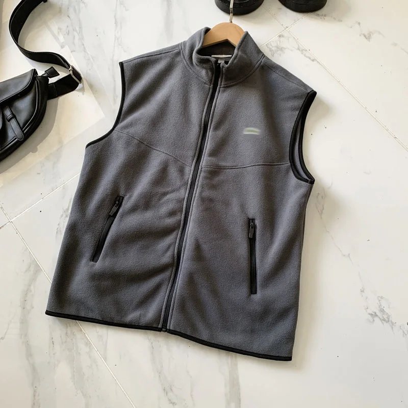 Unbranded Vests Zip-Up Fleece Stand-Collar Vest — Dark gray