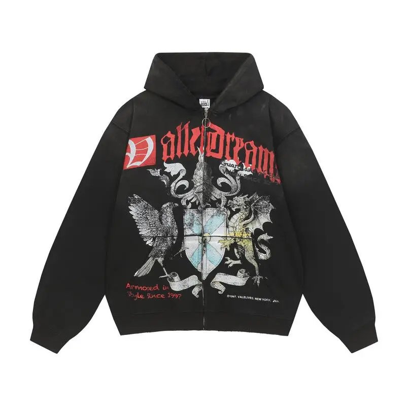 VALEY Hoodies & Sweatshirts Graphic zip-up — ZFZD3459 black zipper