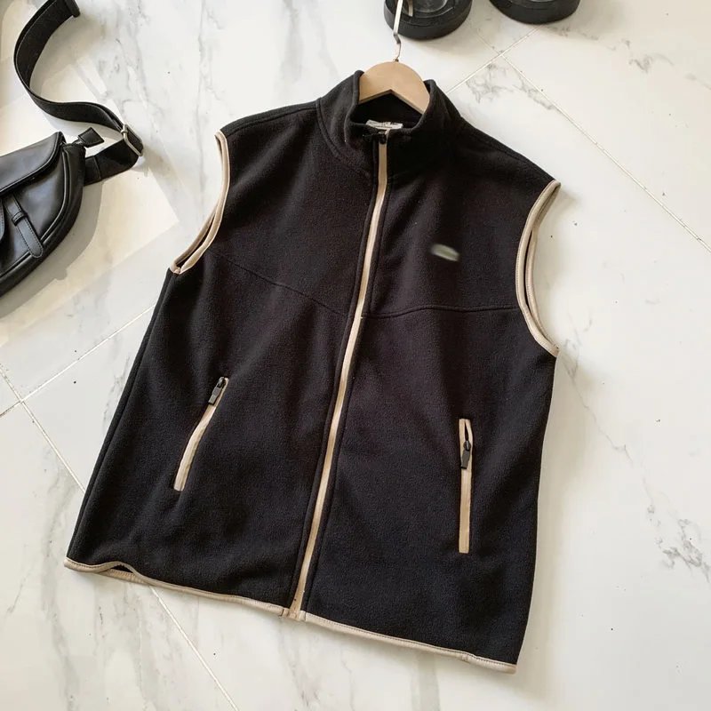 Unbranded Vests Zip-Up Fleece Stand-Collar Vest — Black