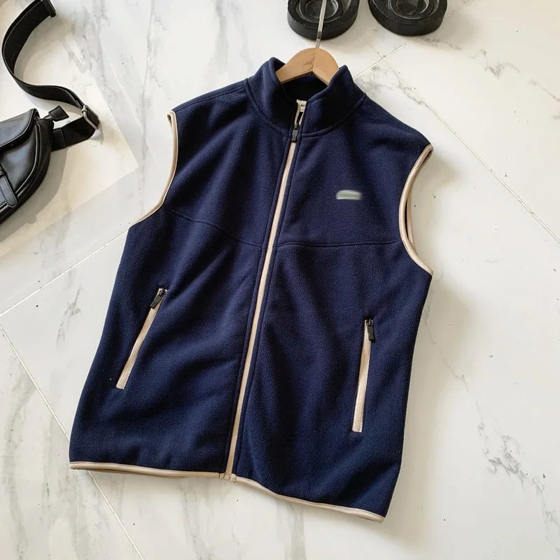 Unbranded Vests Zip-Up Fleece Stand-Collar Vest — Navy Blue
