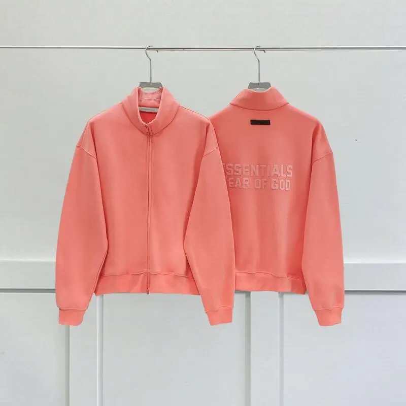 Fear of God Hoodies & Sweatshirts Essentials zip-up mock-neck sweatshirt with embossed back logo — Coral Orange