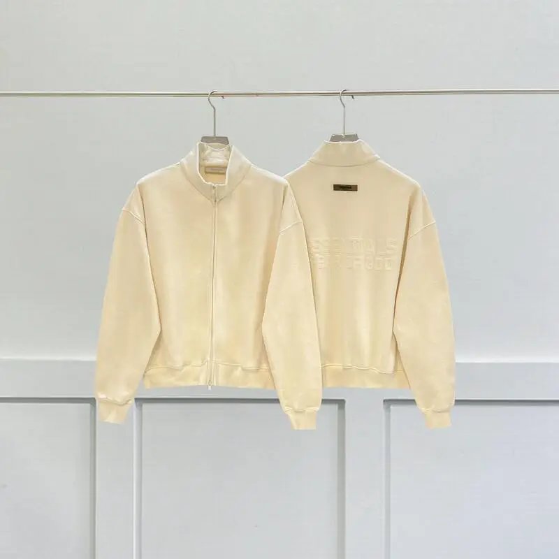 Fear of God Hoodies & Sweatshirts Essentials zip-up mock-neck sweatshirt with embossed back logo — Apricot color