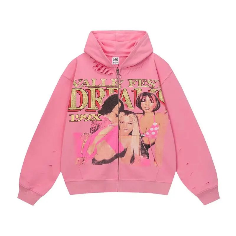 VALEY Hoodies & Sweatshirts Graphic zip-up — ZFZD3433 pink