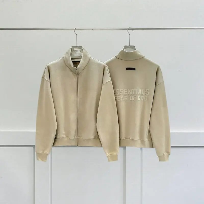 Fear of God Hoodies & Sweatshirts Essentials zip-up mock-neck sweatshirt with embossed back logo — Camel color