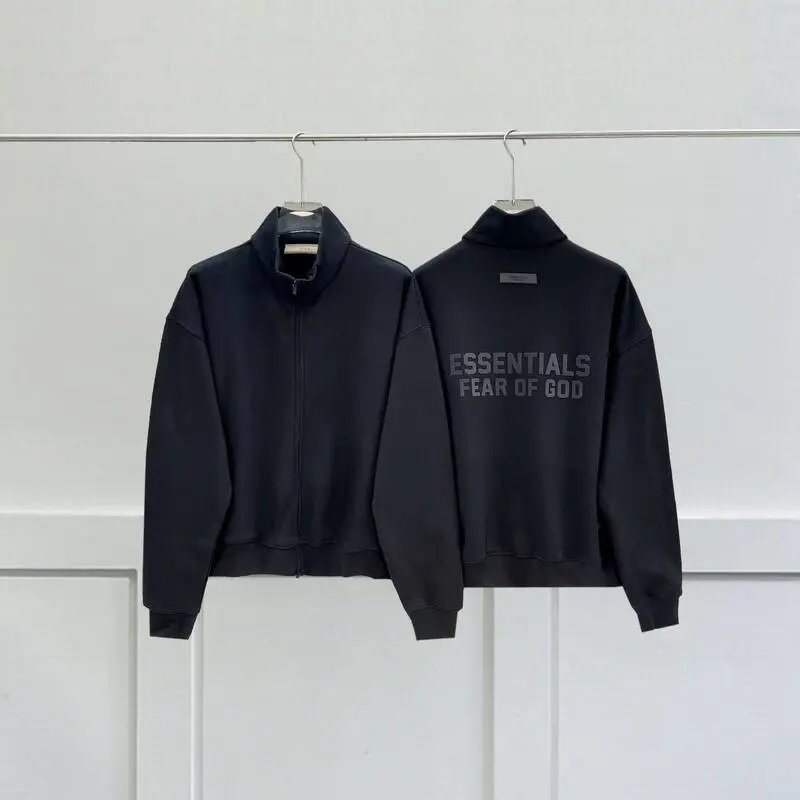 Fear of God Hoodies & Sweatshirts Essentials zip-up mock-neck sweatshirt with embossed back logo — Black